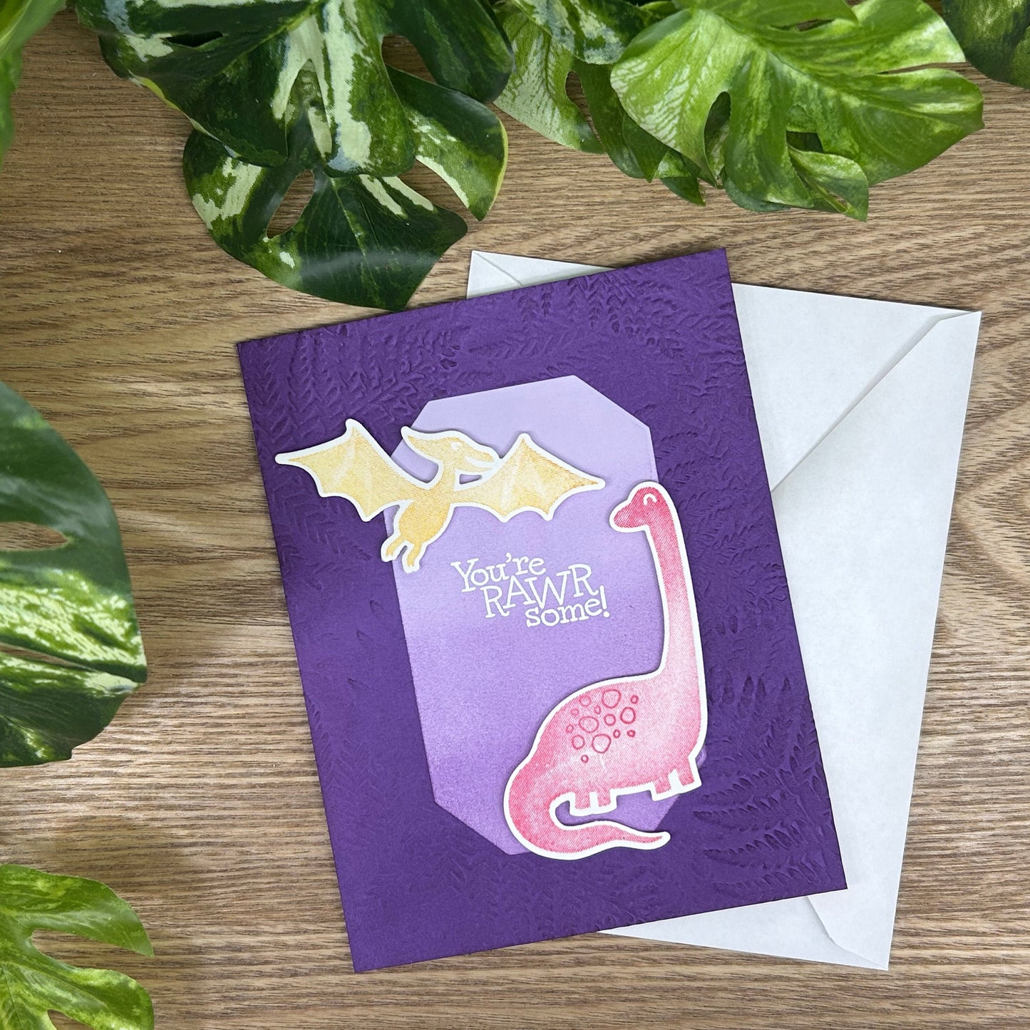 Purple Dino Handmade Birthday Card