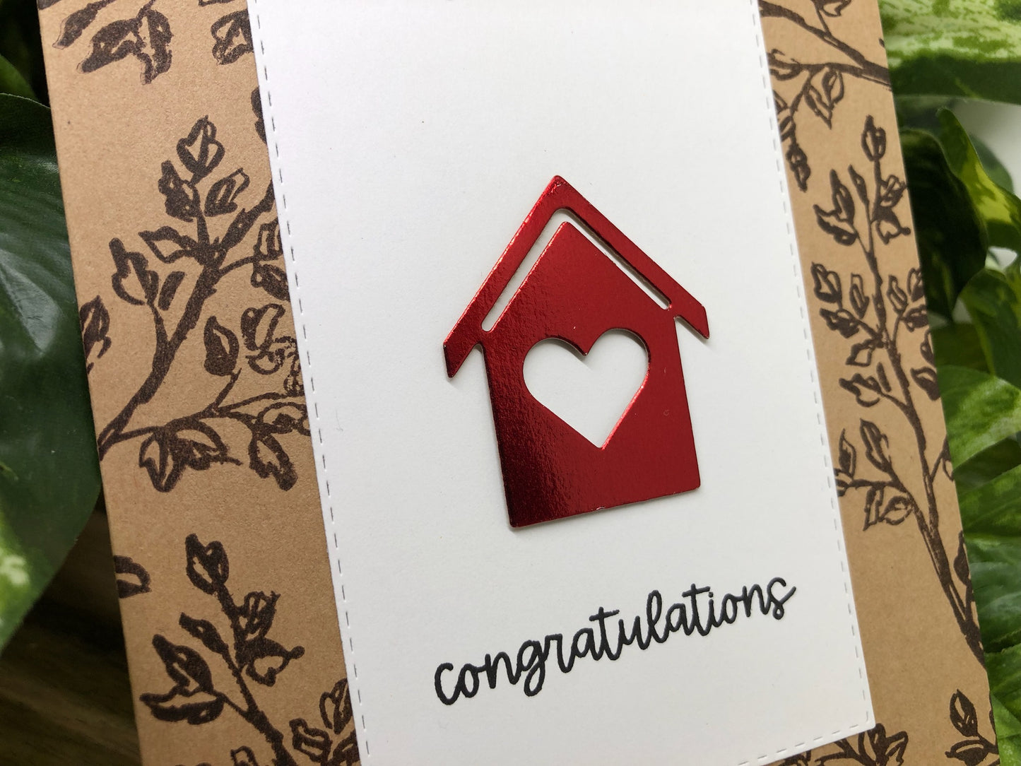 New Home Red Foil Heart Handmade Card