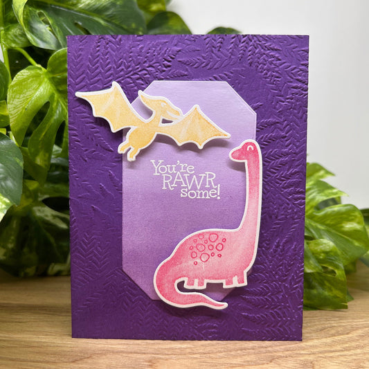 Purple Dino Handmade Birthday Card