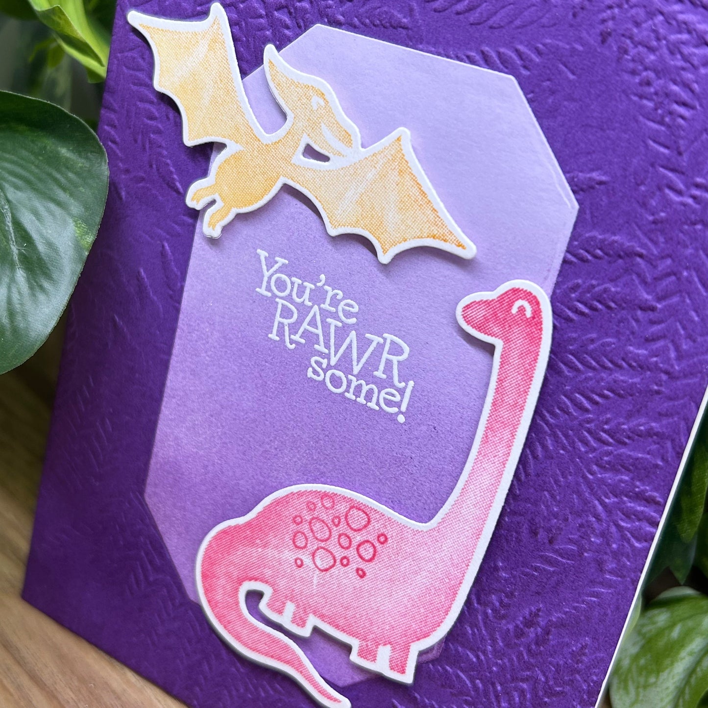 Purple Dino Handmade Birthday Card