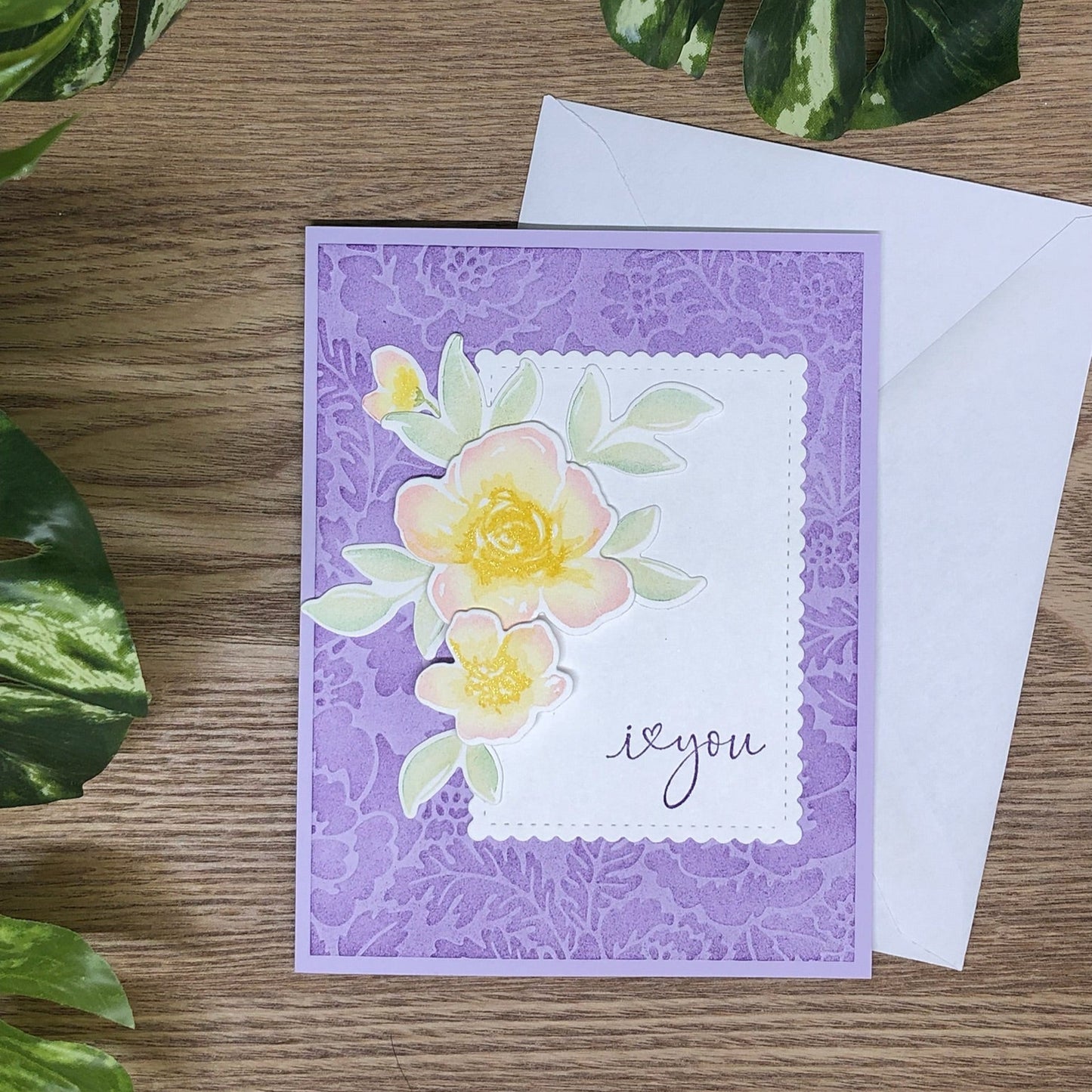 Purple & Rose I Love You Handmade Card