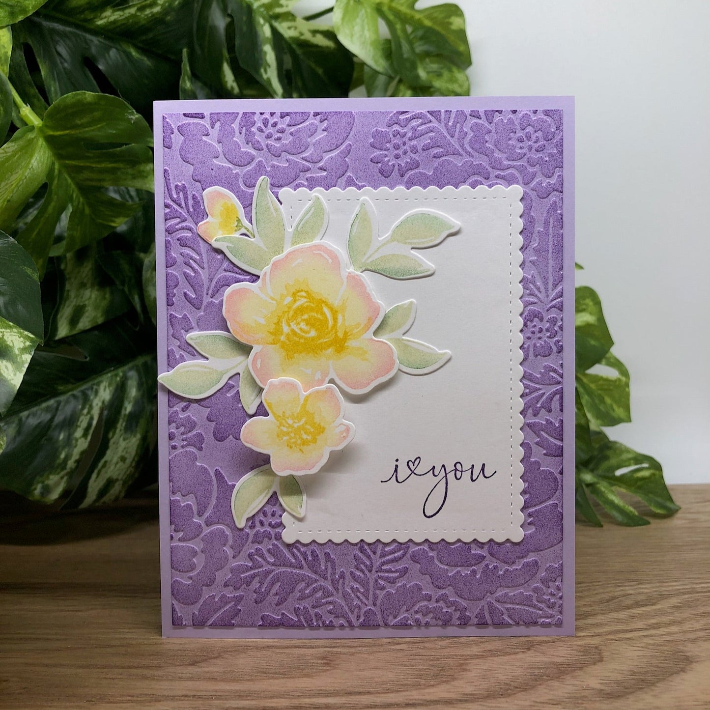 Purple & Rose I Love You Handmade Card