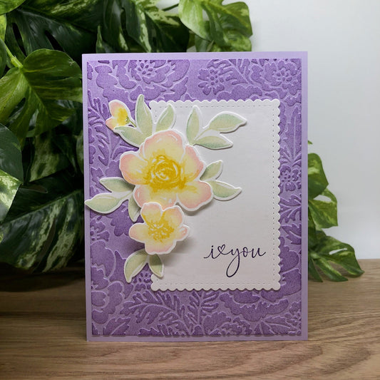 Purple & Rose I Love You Handmade Card