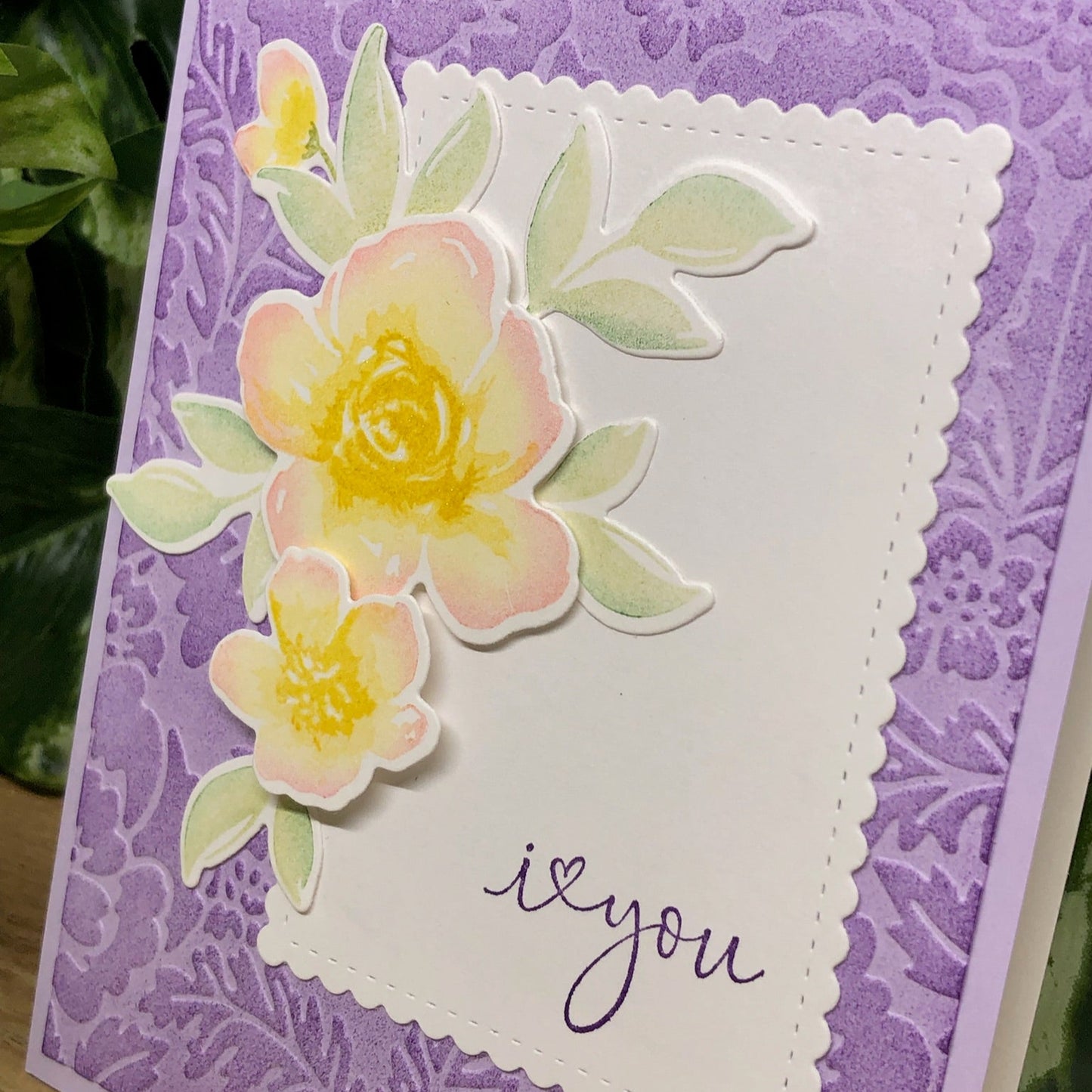 Purple & Rose I Love You Handmade Card