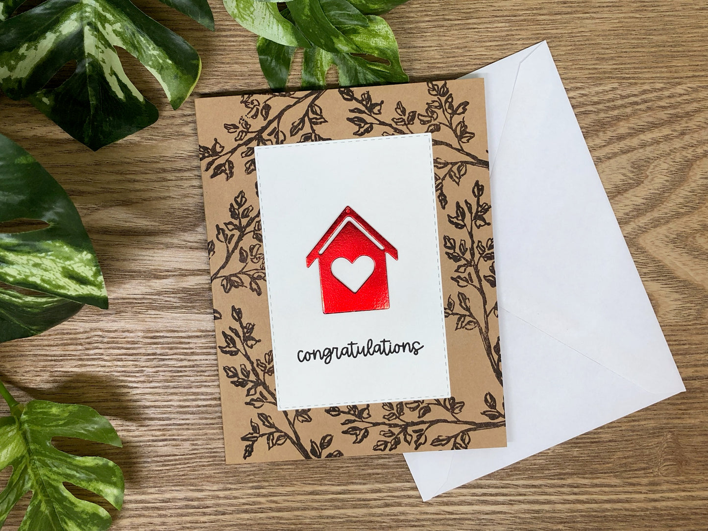 New Home Red Foil Heart Handmade Card